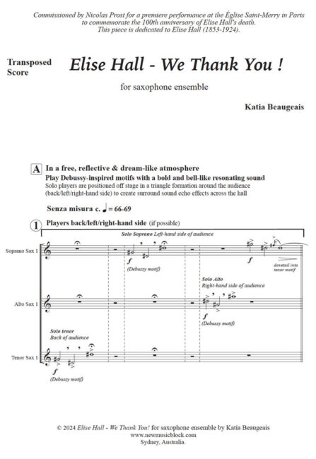 Elise Hall - We Thank You! for Sax ensemble by Katia Beaugeais P.1 